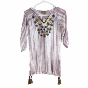New Skemo Kids Secret Garden Mimi Dress Floral Print Tassel Hem Purple Sz M